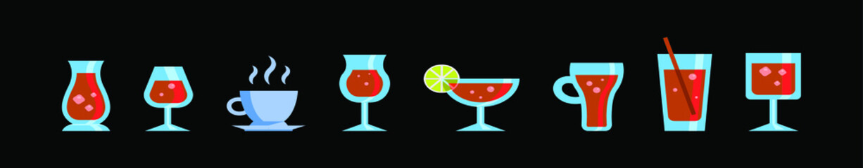 set of fresh drink cartoon icon design template with various models. vector illustration isolated on black background