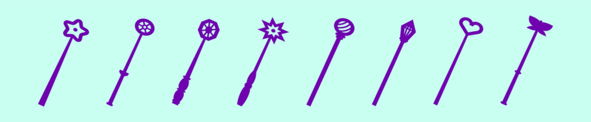 set of magic wands cartoon icon design template with various models. vector illustration isolated on blue background