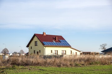 Fototapeta premium Solar panels on building , green energy