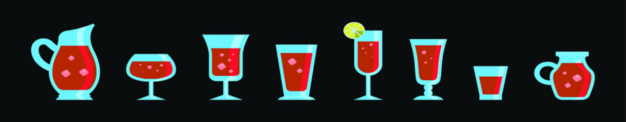set of fresh drink cartoon icon design template with various models. vector illustration isolated on black background