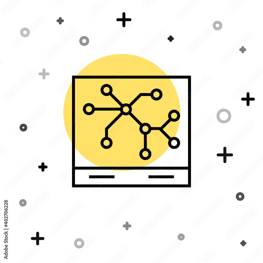 Poster black line railway map icon isolated on white background. random dynamic shapes. vector.