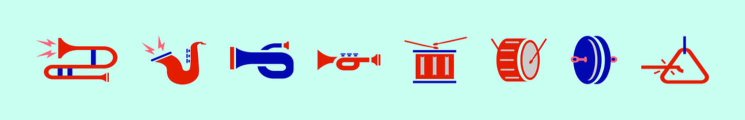 set of marching band tools cartoon icon design template with various models. vector illustration isolated on blue background
