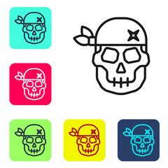 Black line Skull icon isolated on white background. Happy Halloween party. Set icons in color square buttons. Vector.