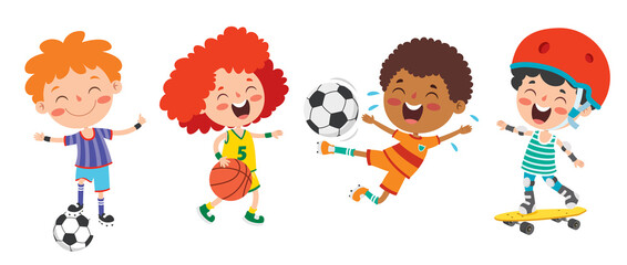 Obraz na płótnie Canvas Happy Kids Making Various Sports