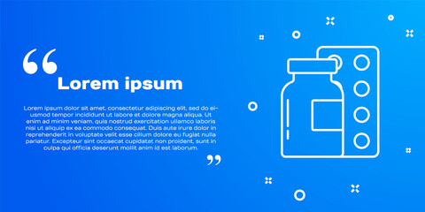 White line Pills in blister pack icon isolated on blue background. Medical drug package for tablet, vitamin, antibiotic, aspirin. Vector.