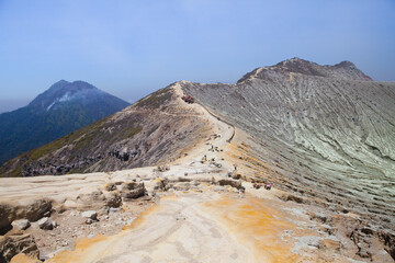 Stunning panoramic view of the Ijen Volcano Complex with mountains.