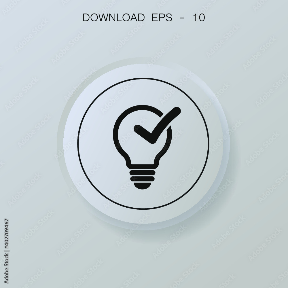 Poster check mark icon in circle. check mark vector flat symbol on grey background.