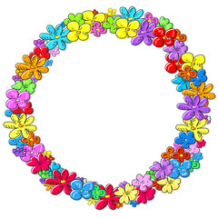 Colorful flowers wreath isolated on white background. Vector of spring floral frame.