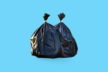 Close up of a garbage bag isolated on blue background with clipping path and copy space.