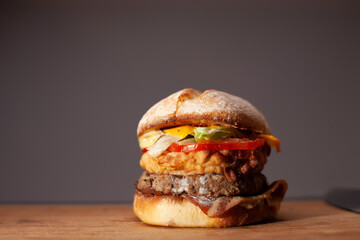 Appetizing Hamburger Sandwich with Beef and Bacon