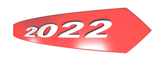 2022 red arrow on white background - 3D rendering illustration