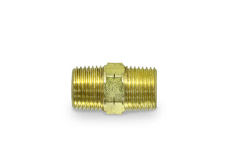 Nipple brass fitting Threaded both for pipe system fitting and Repair isolated on white background.