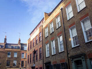 Fototapeta na wymiar Shoreditch, London- Attractive old terraced townhouses in trendy area of East London