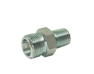 Nipple steel male stud reducer threaded isolated on white background with clipping paths.