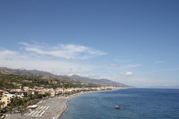 Fototapeta na wymiar view of the bay, sea, mountains and houses on the seashore, beaches along the coast