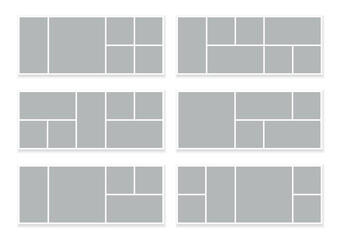 Templates collage frames for moodboard, banners and photo gallery. Vector mockup of rectangle mosaic grid of pictures isolated on white background