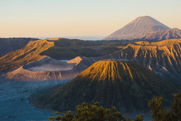 Mount Bromo volcano during sunrise the magnificent view. Mount Bromo volcano, is an active volcano and part of the Tengger Semeru National Park, East Java, Indonesia. 