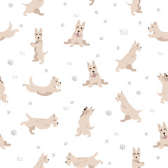 Yoga dogs poses and exercises. Scottish terrier yoga seamless pattern