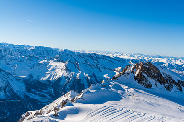 View of the snow-capped mountains from the Kitzsteinhorn Kaprun in Austria.