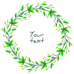 Floral wreath; round spring frame for greeting cards, invitations, packaging, posters, banners.