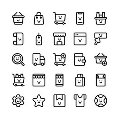 Set of cute shopping e-commerce buy outline style icon - vector