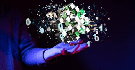 Artificial Intelligence Cloud technology. Integrated digital web concept background