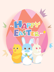 Happy easter with rabbit and chick vector illustration graphic
