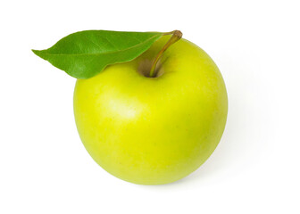 Ripe sweet yellow apple isolated on white background