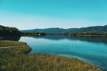 Fototapeta na wymiar View of Banyoles Lake, in Gerona (Catalonia, Spain)