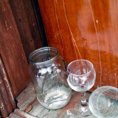 Broken jars and glasses