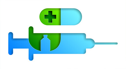 Vector syringe in paper art style