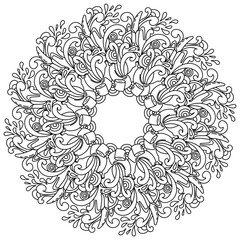 Fototapeta premium Mandala with banana and curls, anti stress coloring page with useful fruit and pattern