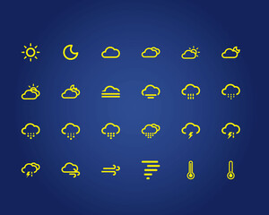 small weather icon vector line art, small rain or drizzle icon for weather forecast application or widget. Cloud with raindrops. Simple thin version