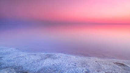 salt shore of pink lake, sunset