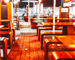 cafe tables at night lighting illumination lights