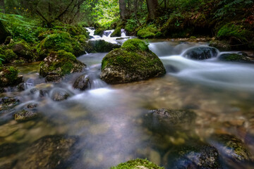 wonderful soft flowing water from a brook in the nature