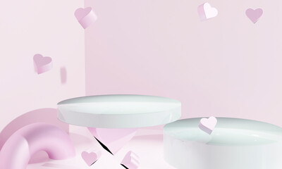 Naklejka na ściany i meble 3d abstract podium as valentine love concept to put gifts and objects. 3d illustration.