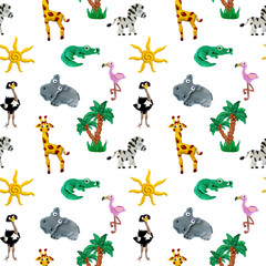 Plasticine seamless African baby animals colorful seamless 3d illustration pattern