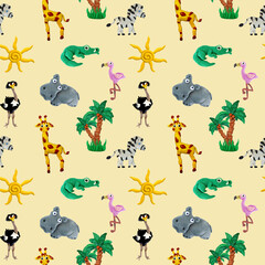 Plasticine seamless African baby animals colorful seamless 3d illustration pattern