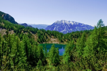 wonderful green nature landscape in the mountains with a lake