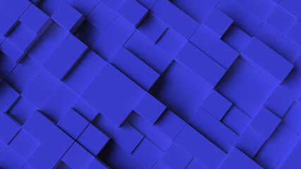 Horizontal composition of blue cubes of different sizes as background and texture.. 