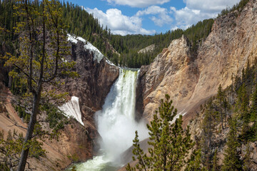 Yellowstone Falls in Yellowstone National Park on a sunny afternoon