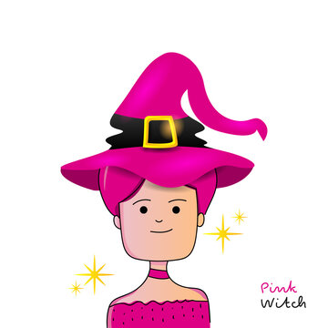 Illustration Pink Witch Girl Character Design Vector