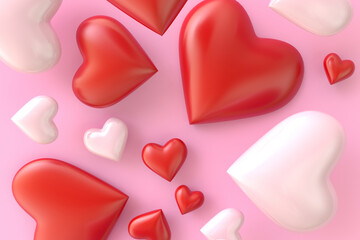 Obraz premium Red and pink hearts on a pink background. Valentine's Day.