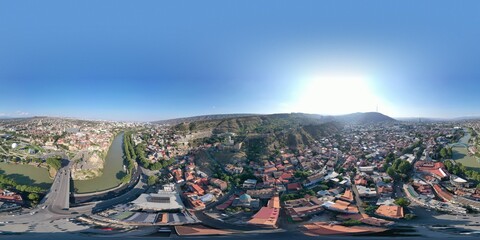 Panorama 360 of the city of Tbilisi from a drone. Georgia