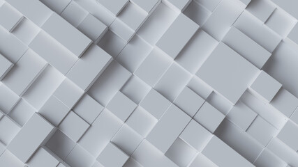 Horizontal composition of white cubes of different sizes as background and texture.. 