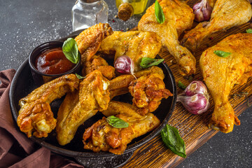 Grilled chicken legs and wings