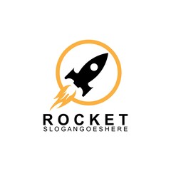Rocket flying with fire Logo Design Vector. Simple flat style logo vector