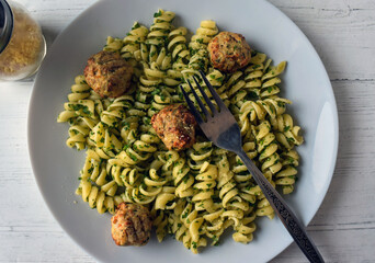 rotelle top with basil and parmesan cheese