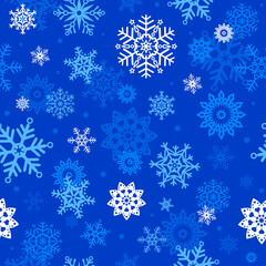 Seamless pattern from vector snowflakes. White snowflakes on a dark blue background. Snowfall or blizzard effect. This design - perfect paper for scrapbooking. Or for printing on textiles.